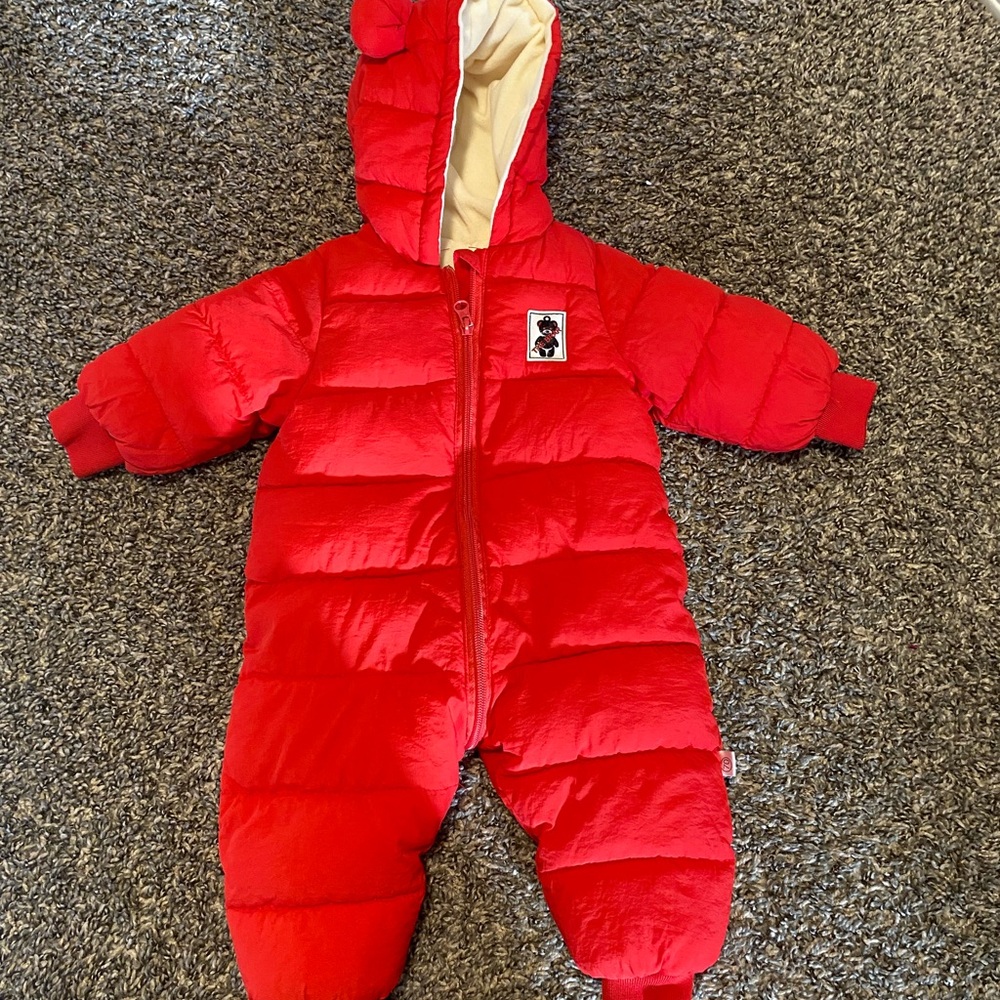 Red Hooded Kids One Piece Snowsuit